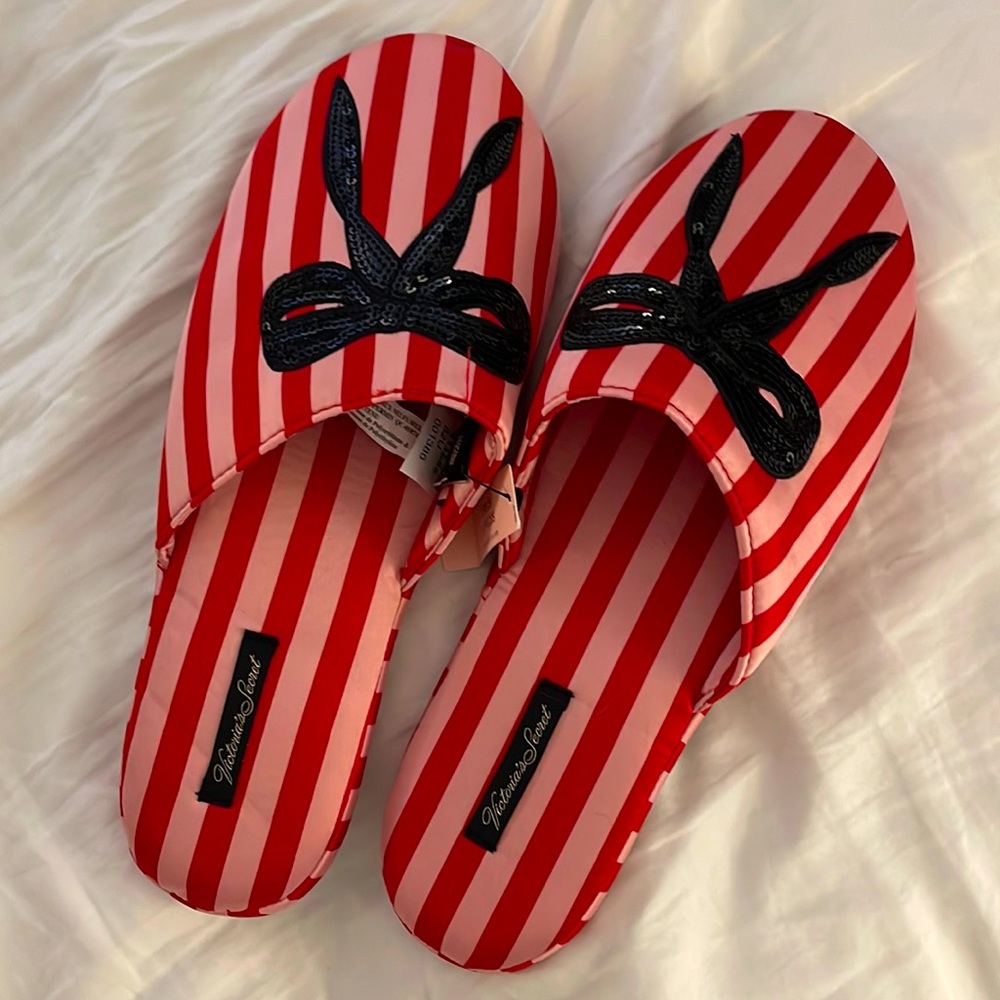 Victoria’s Secrets Slippers - Pink and Red Stripes - Size Medium